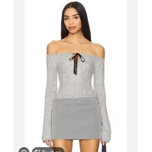 Majorelle Eve Off Shoulder Sweater S Balletcore Coquette Light Gray Bow Ribbon